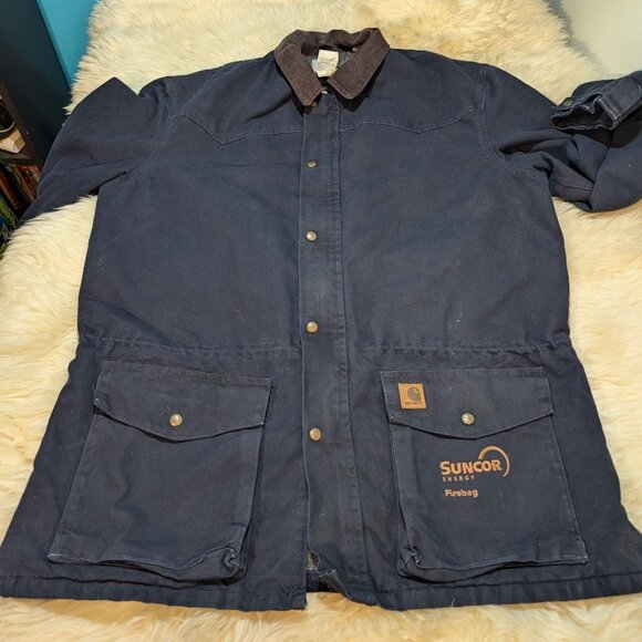 Carhartt Navy Blue Chore Coat Blanket Lined Size XL - Picture 4 of 13